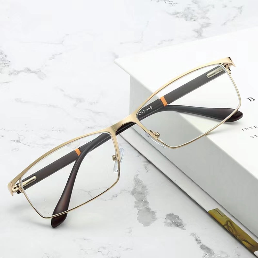 2 Pairs of Men Anti-blue light Reading Glasses 3.00 Metal Business Business Rectangular Spring Hinges Readers +3.0