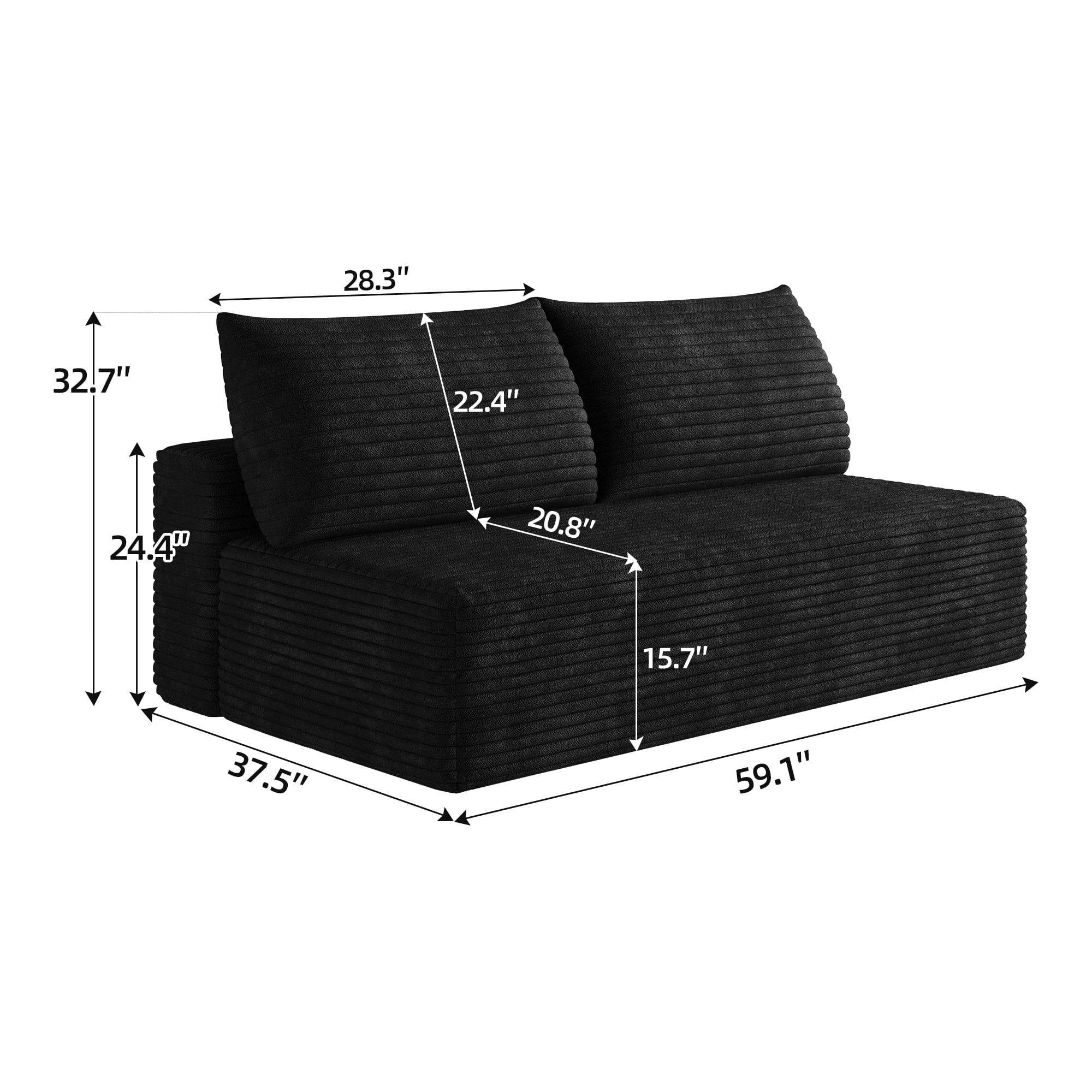 Leumius Cloud Sectional Couch,Modern Modular Sofa with Deep Seat and Backrest,Upholstered Plush Corduroy Fabric Sofa Couch with 2 Pillows for Living Room Bedroom,No Assembly,Black