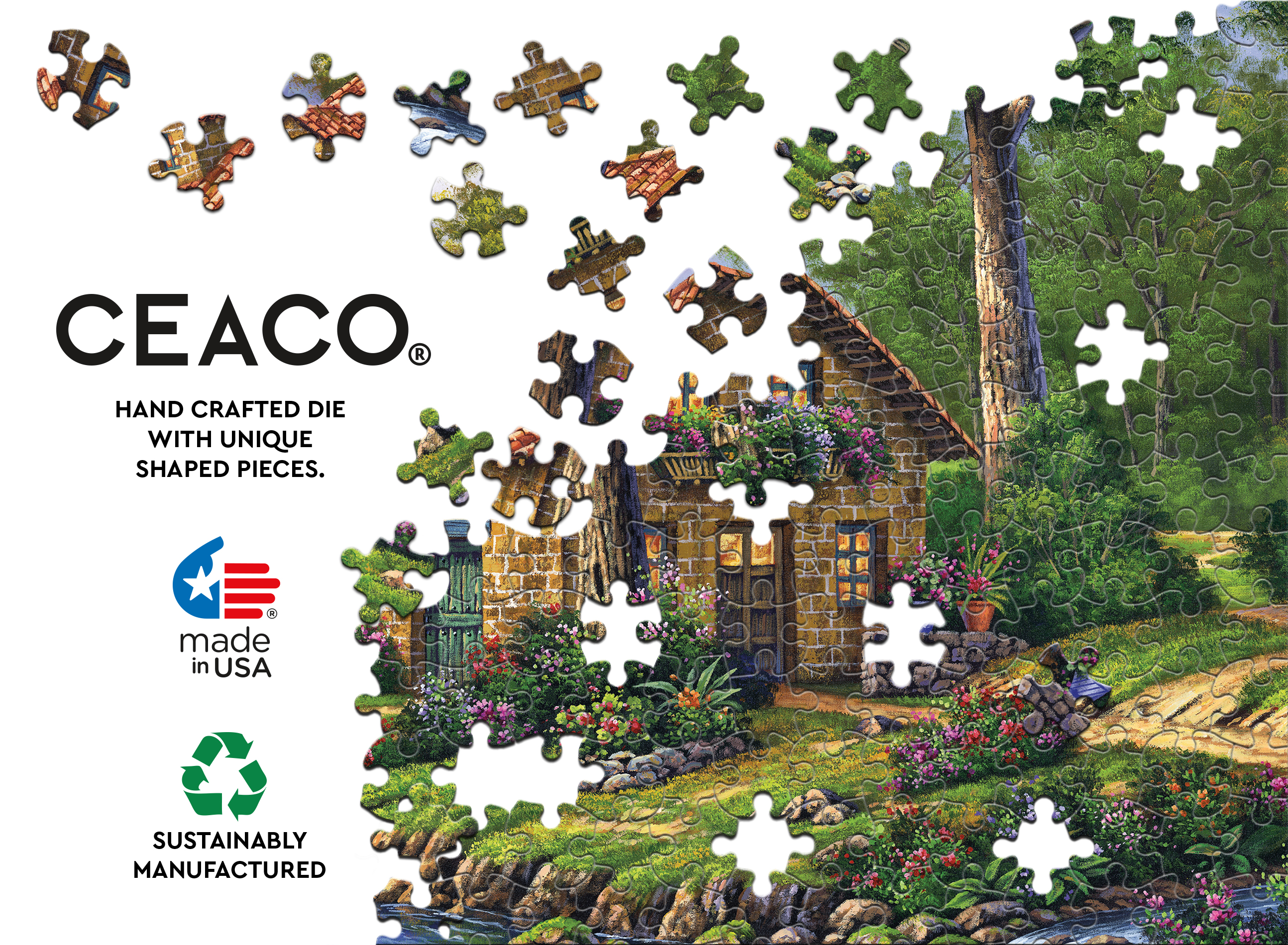 Ceaco - Arturo Zarraga - Cottage by the River - 500pc Piece Interlocking Jigsaw Puzzle
