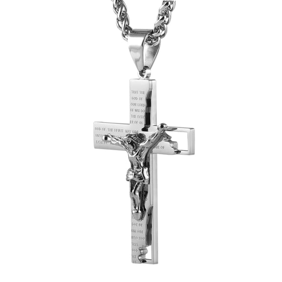 HZMAN Men's Stainless Steel Cross Crucifix Bible Prayer Pendant Necklace 22 2" Chain