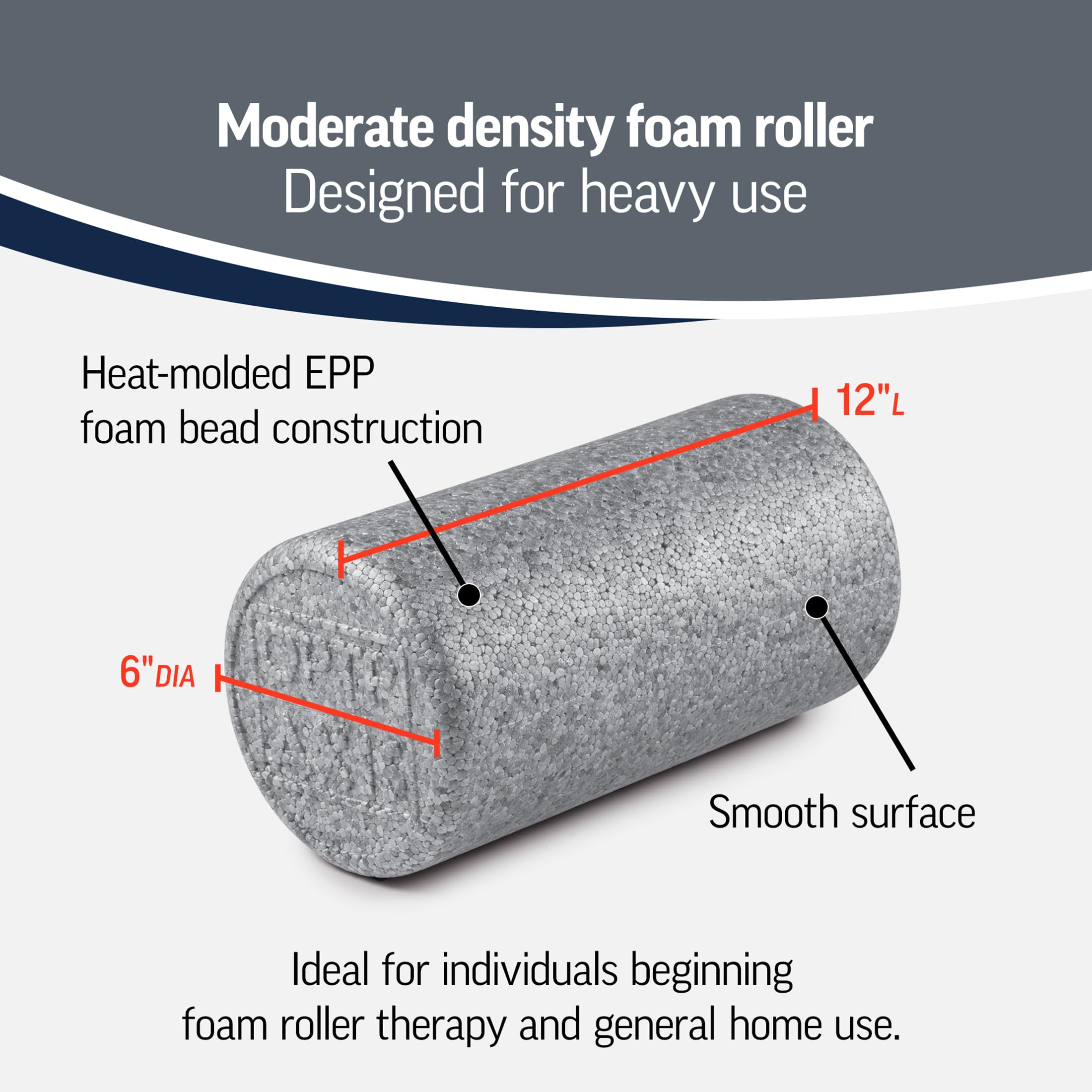 OPTP Silver AXIS Foam Roller - Moderate Density, Eco-Friendly, Durable Foam Roller for Physical Therapy and Exercise, Deep Tissue Muscle Relief, and Workout Recovery (12" x 6" Round)