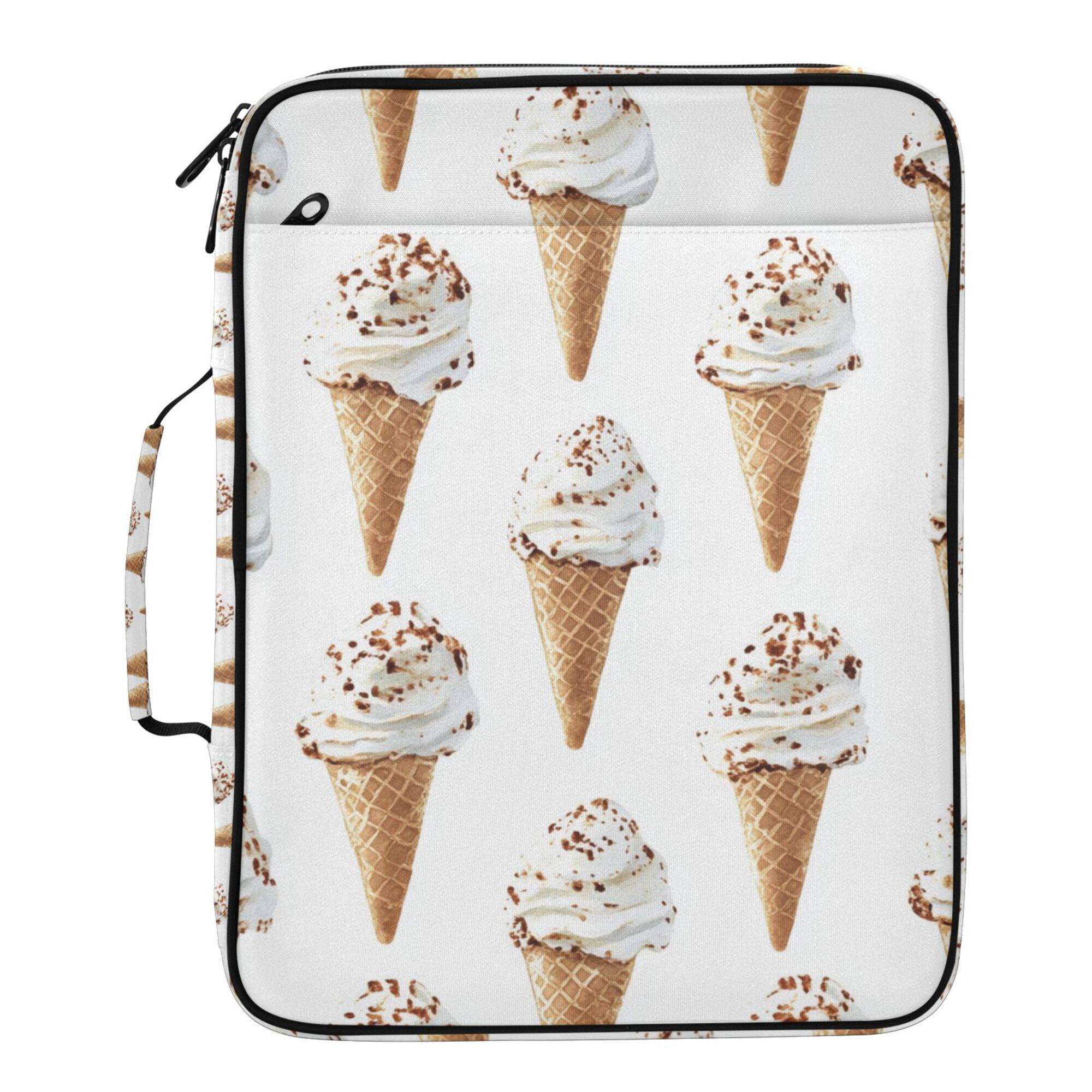 FORMRS Accordion File Folder A4 Size 7-Pocket Expanding Document Organizer Bag with 3 Ring Binder, Cartoon Ice Cream Pattern