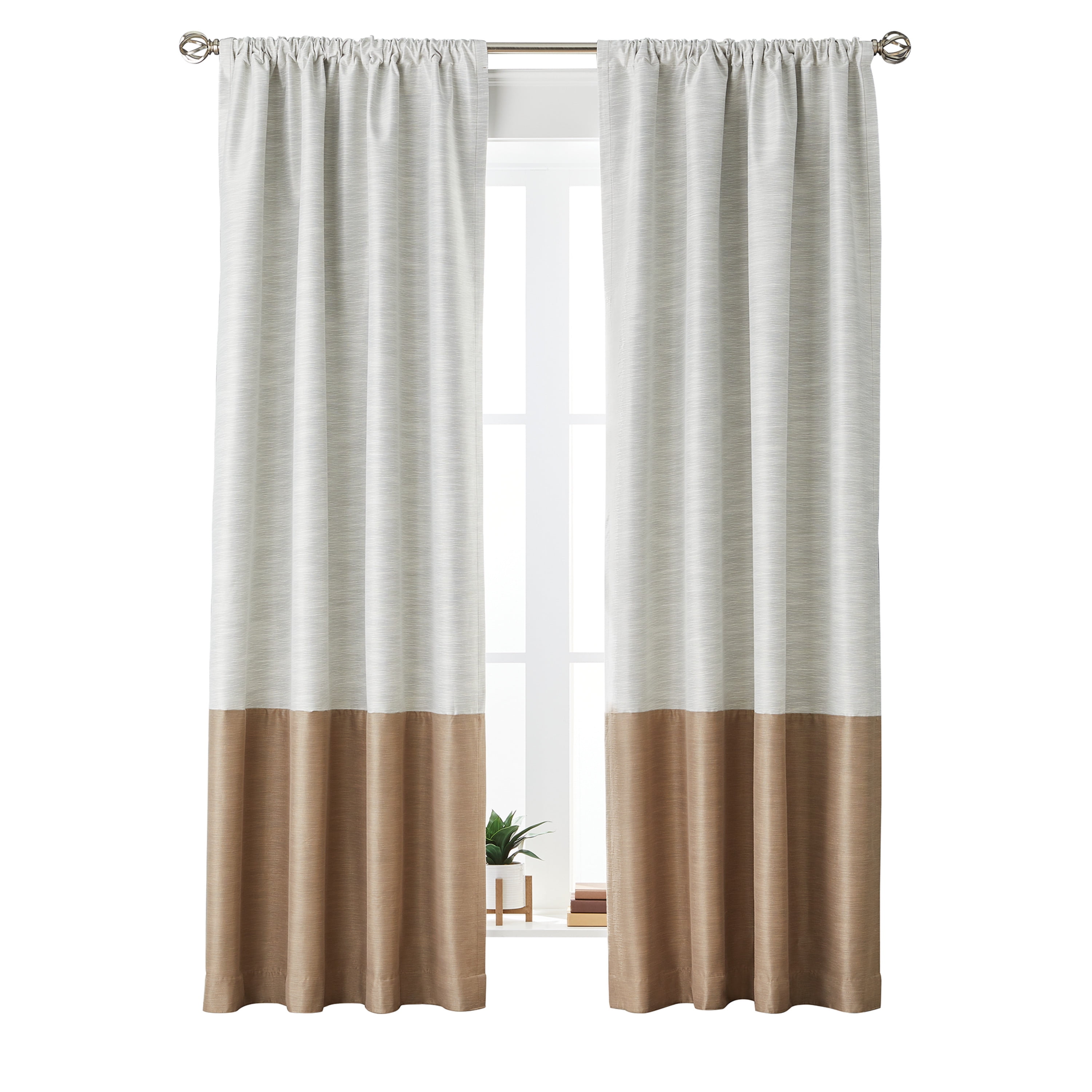 Better Homes & Gardens Colorblock Rod Pocket and Back Tab Blackout Curtain Panel, 1-Piece, Brown, 50" W x 84" L