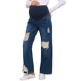thumbnail image 4 of INSPIRE CHIC Womens Maternity Jeans Ripped Distressed Lace Patchwork Over the Belly Support Pregnancy Denim Pants M Dark Blue, 4 of 6