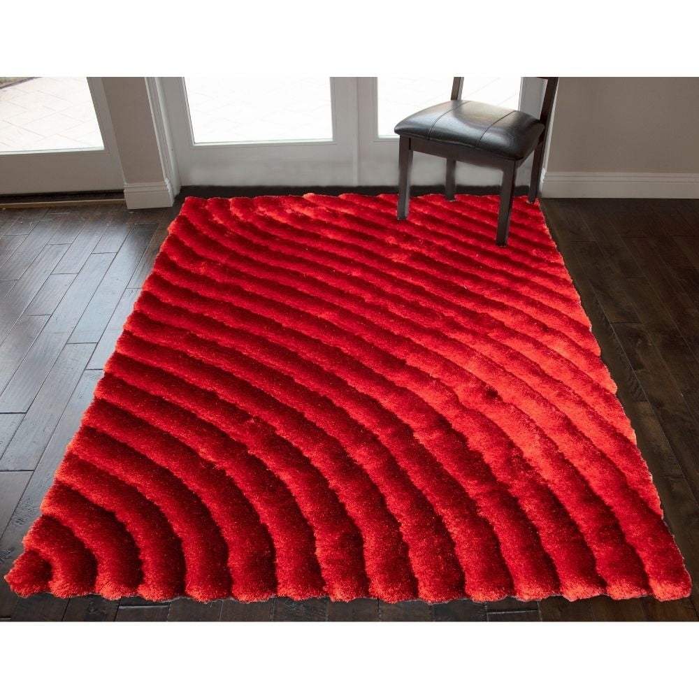 RugBerry 5x7 Area Rug Red Abstract 274 Collection 3D Shag Carpet Soft Shaggy Decorative Designer Style Bedroom Living Room Rug