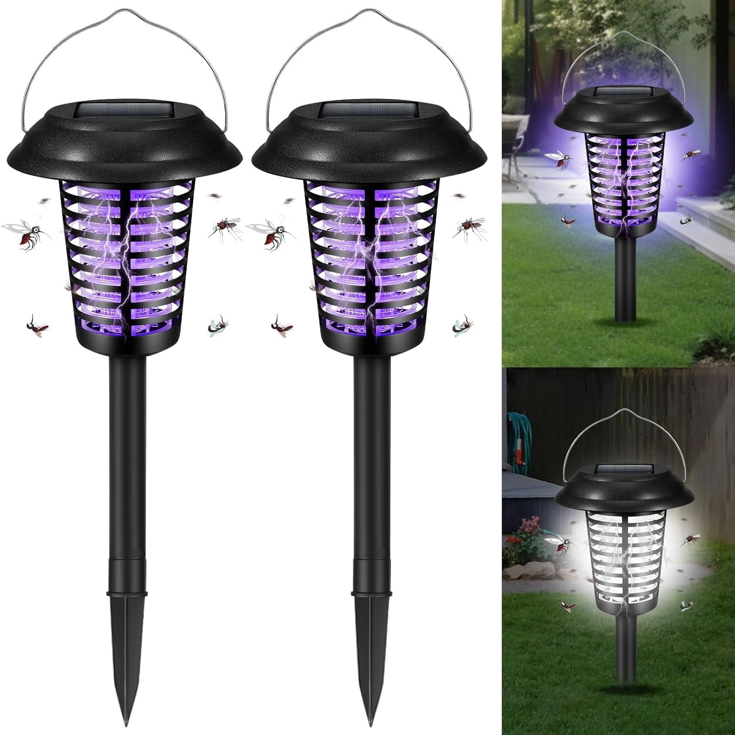 G · PEH Solar Bug Zapper, 2 Pack Outdoor Solar Powered Mosquito Zapper Killer Lamp Fly Zapper Repellent Lighting Stake Landscape Fixture