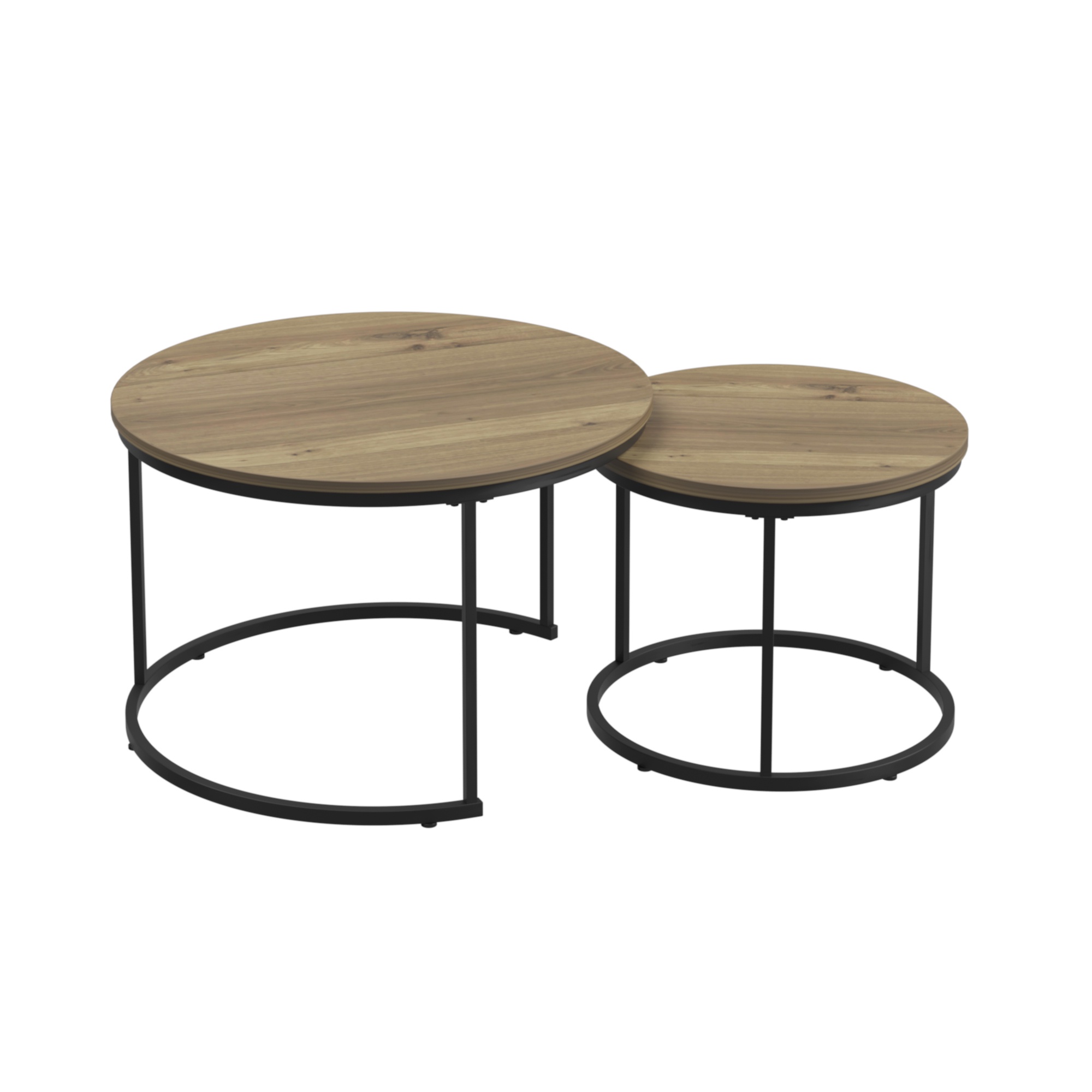 PORKISS Round Coffee Table Set of 2, 27.56" Nesting Center Tables for Living Room, 2-Piece Side Tables with Metal Frame for Living Room Home Office, Brown