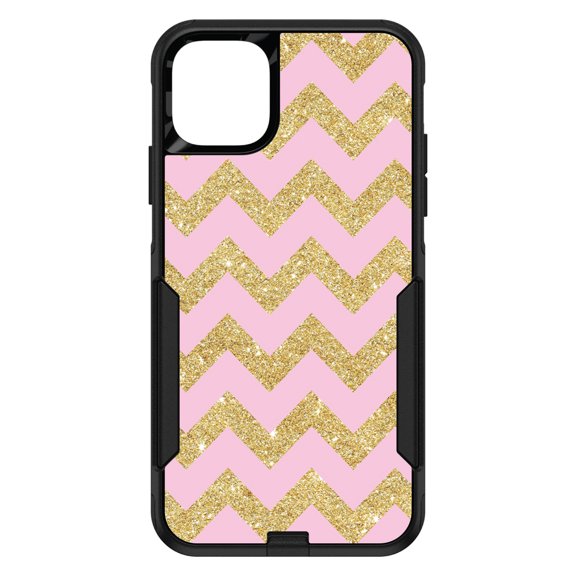 DistinctInk Custom SKIN / DECAL compatible with OtterBox Commuter for iPhone 11 Pro MAX (6.5" Screen) - Pink & Gold Print - Chevron Pattern