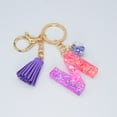 thumbnail image 1 of Hangs 2 Resin Glittering Letter Keychain with Color Stitching Flowing Design Purple Drop Glue English Character Key Chain for Daily Use, 1 of 4