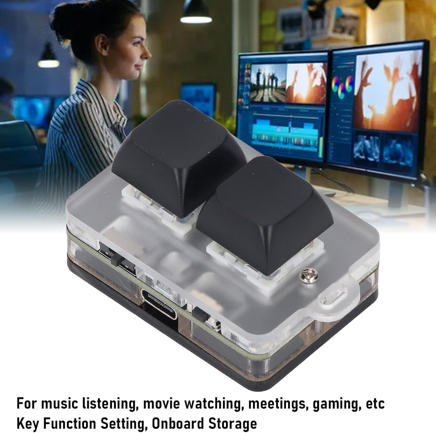 RVKXHD USB 2-Key Mini Keypad, Support Programming Macro and Software Blue Switch Custom Keyboard with RGB Light, Support Bluetooth and USB C Connection