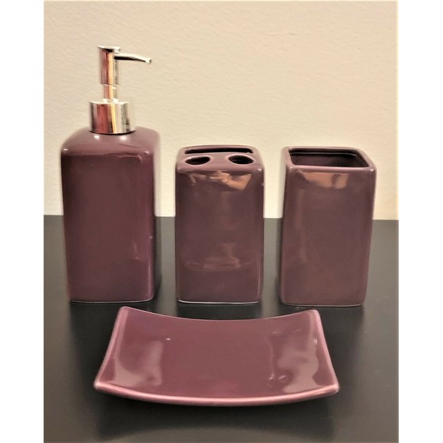 Samimport-2011 Juego de accesorios de baño Shiny Lush de 4 piezas de cerámica morada