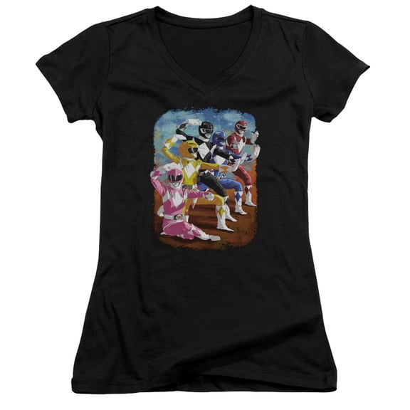 Power Rangers Impressionist Rangers Junior Women's V-Neck T-Shirt Black
