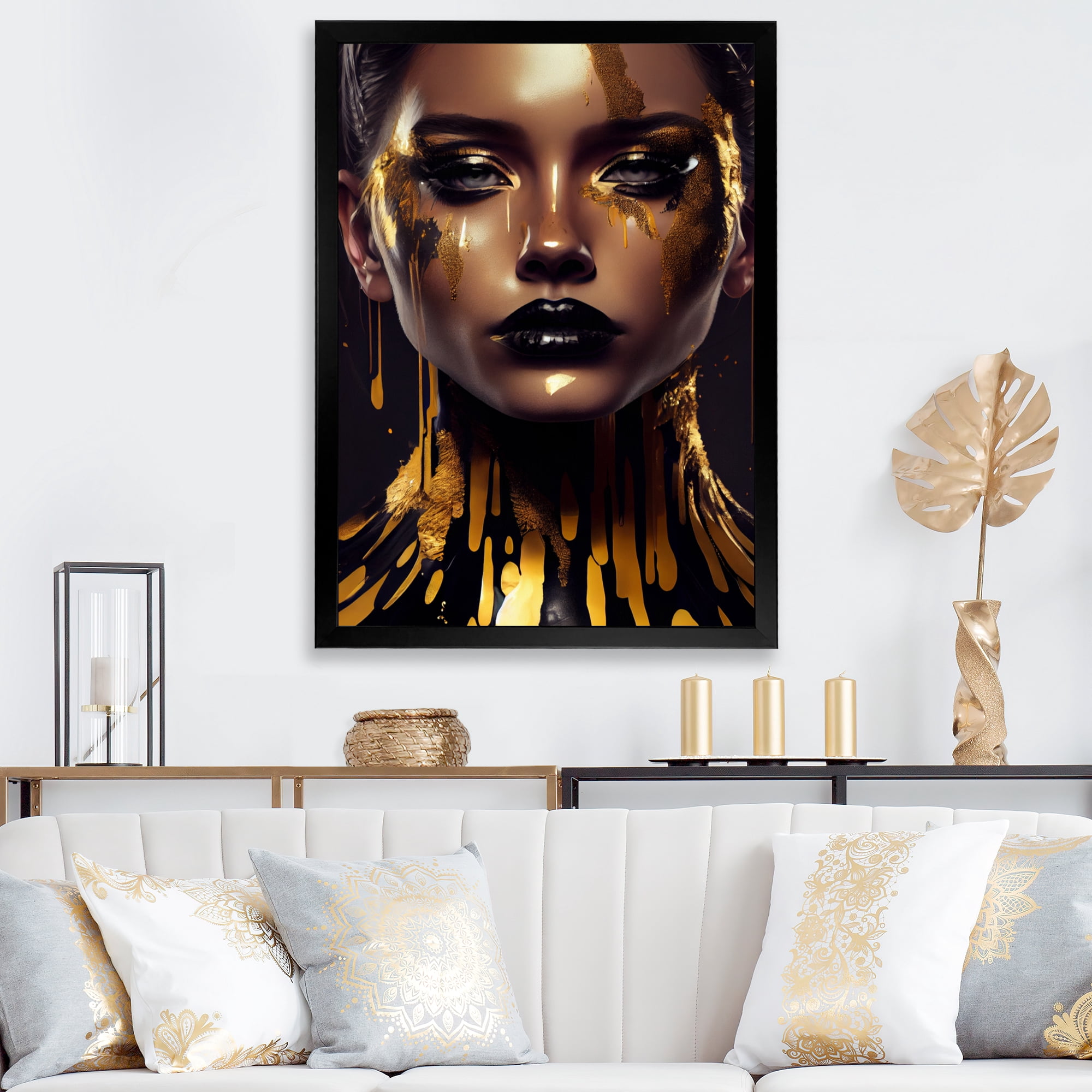 Designart Sensual Liquid Gold Woman II Framed Wall Art