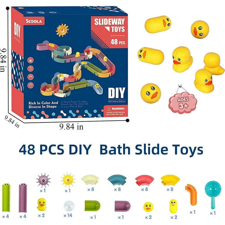Duck Slide Bath Toy Kannino 48 PCS Bath Toys for Kids Ages 4-8 Bath Track  Game DIY Educational Shower Toys Water Slide with Suction Cups Bathtub Bath