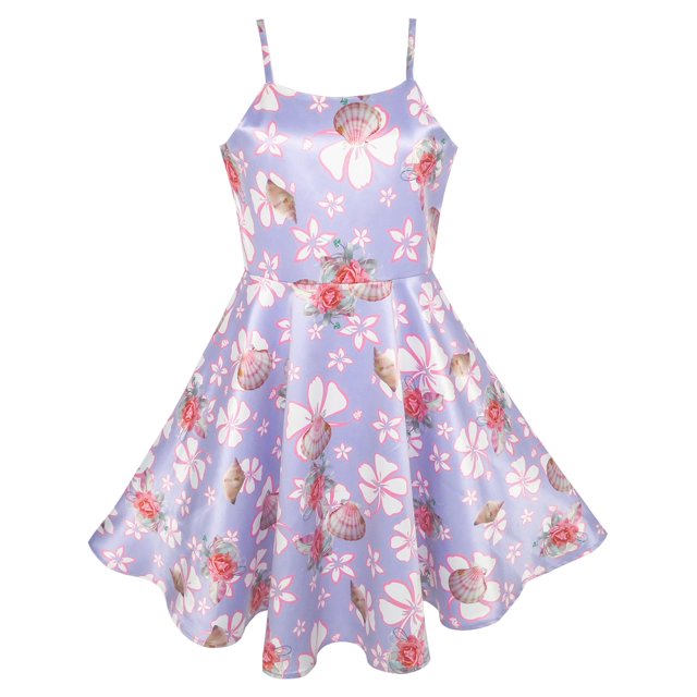 Girls Dress Purple Flower Shell Print Party Dancing Dress 6 Years