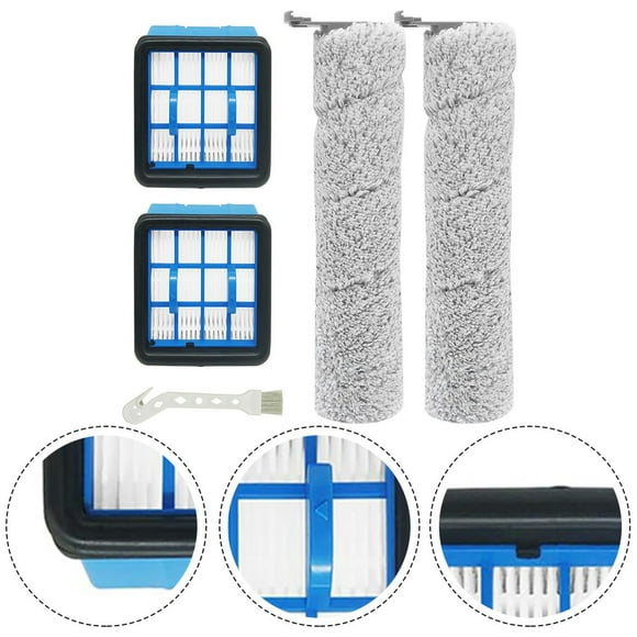 MYG Replacement Brush Roll & Filter Set for Bissell CrossWave OmniForce 3882 Wet Dry Vacuum Cleaner - 2 Roller Brushes, 2 Filters & Cleaning Tool