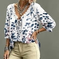 thumbnail image 4 of Women 3/4 Sleeve V-Neck Polka Dot Lace Up Blouse Women's V-Neck Abstract Geometric Print Loose Fit Work Blouses, 4 of 5