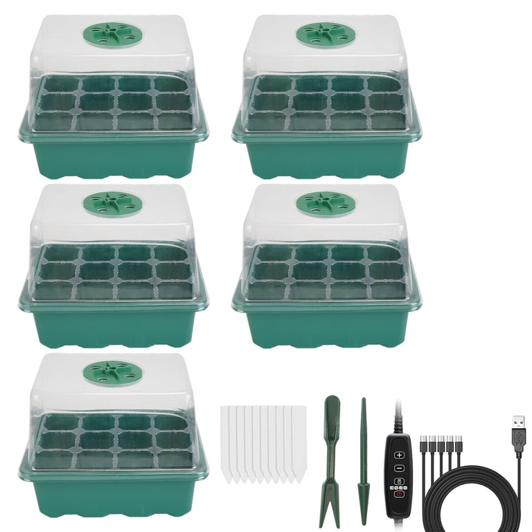 YAUNGEL 12-Pack Seed Starter Trays - 144 Cells With Clear Dome Lids & Adjustable Vents, Green (3.7x3.7cm Cells)-726805