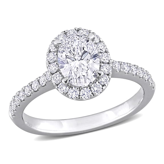 Created Forever Women's 1 1/2ct TW Lab Grown Diamond 14k White Gold Oval Halo Engagement Ring
