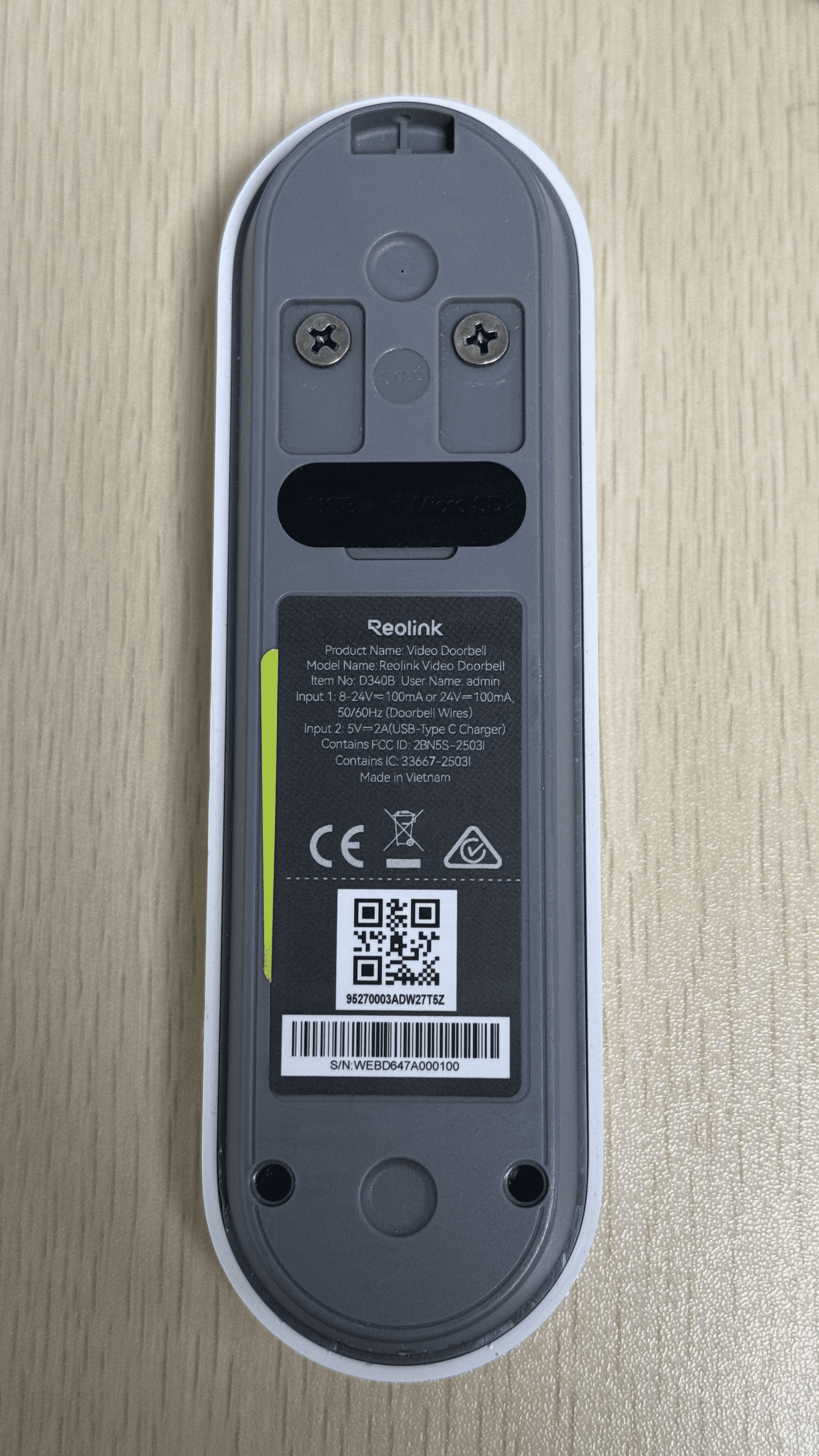 Reolink 2K 5MP Battery WiFi White Video Doorbell Camera, Person/Vehicle/Package Detection, 2-Way Talk