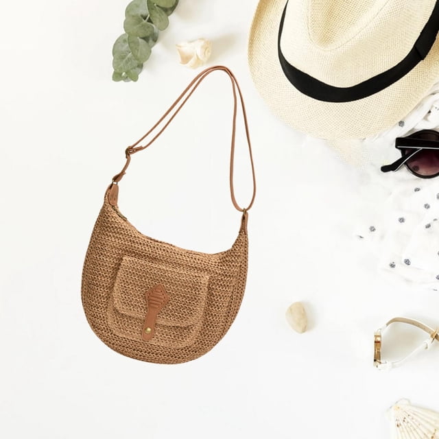 Bolsa de hombro para mujeres tejidas a mano bolso de bolso femenino para trabajos de cumpleaños de verano caqui