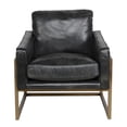 thumbnail image 2 of 30 Inch Classic Club Chair, Top Grain Black Leather Upholstery, Brass Frame, 2 of 5