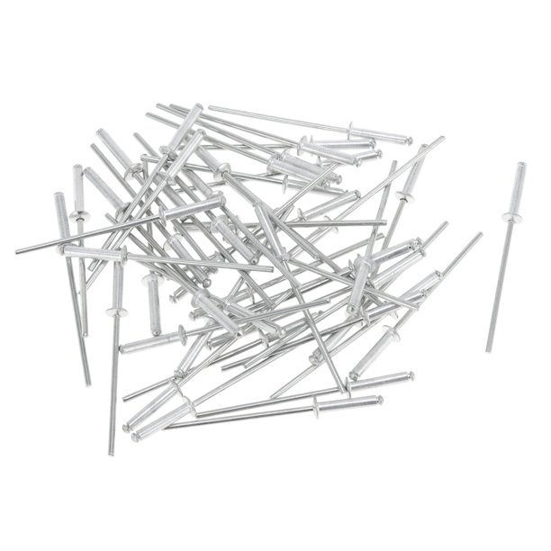 Remaches ciegos de gran reborde con cabeza de cúpula Tono plateado 50 Pcs Diámetro de agarre 2.4mm Longitud de agarre 12mm Diámetro del reborde 5mm Aleación de aluminio Hierro