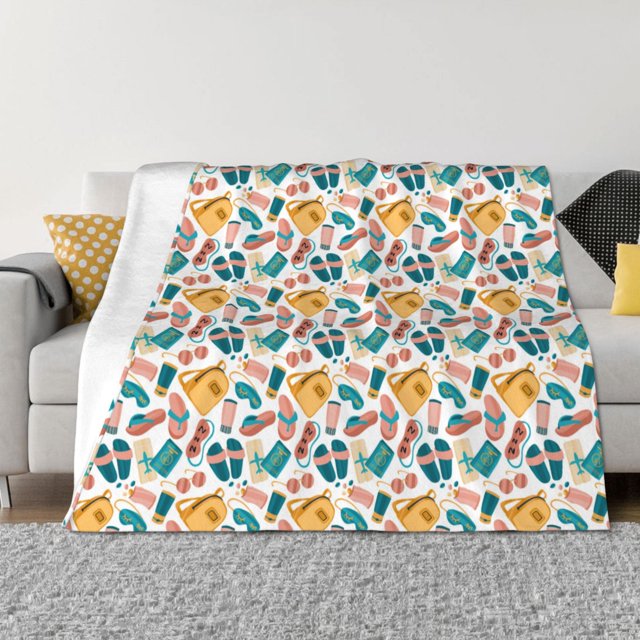 Fotbe Travel Elements Manta de Franela con Estampado, Manta Ultrasuave para Cama, Sofá, Auto, Hipoalergénica y Antibolitas-80"x60"