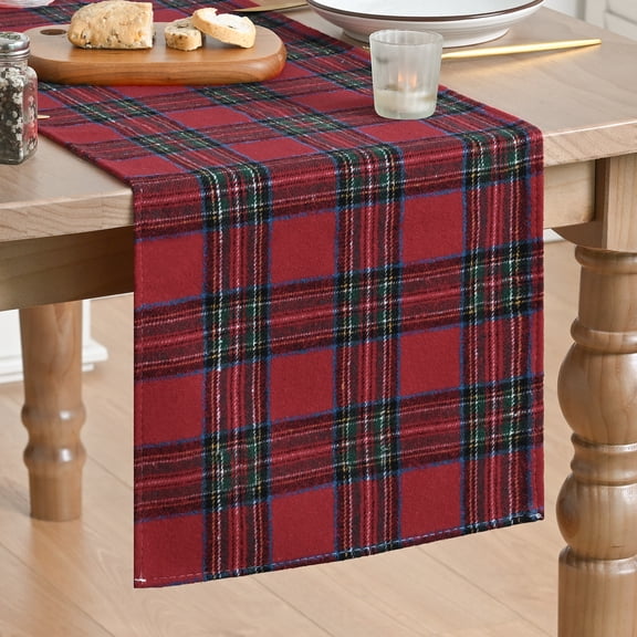 Sm:)e Christmas Farmhouse Plaid Table Runner 13x72 Inch, Red Multi-Color Line Rustic Check Design for Winter Kitchen & Dining Table Holiday Decoration
