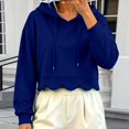 thumbnail image 2 of Awwp Women's Cropped Scalloped Long Sleeve Pullover Hoodies Fleece Lightweight Loose Fitting Drop Shoulder Sweatshirt Blue L, 2 of 8