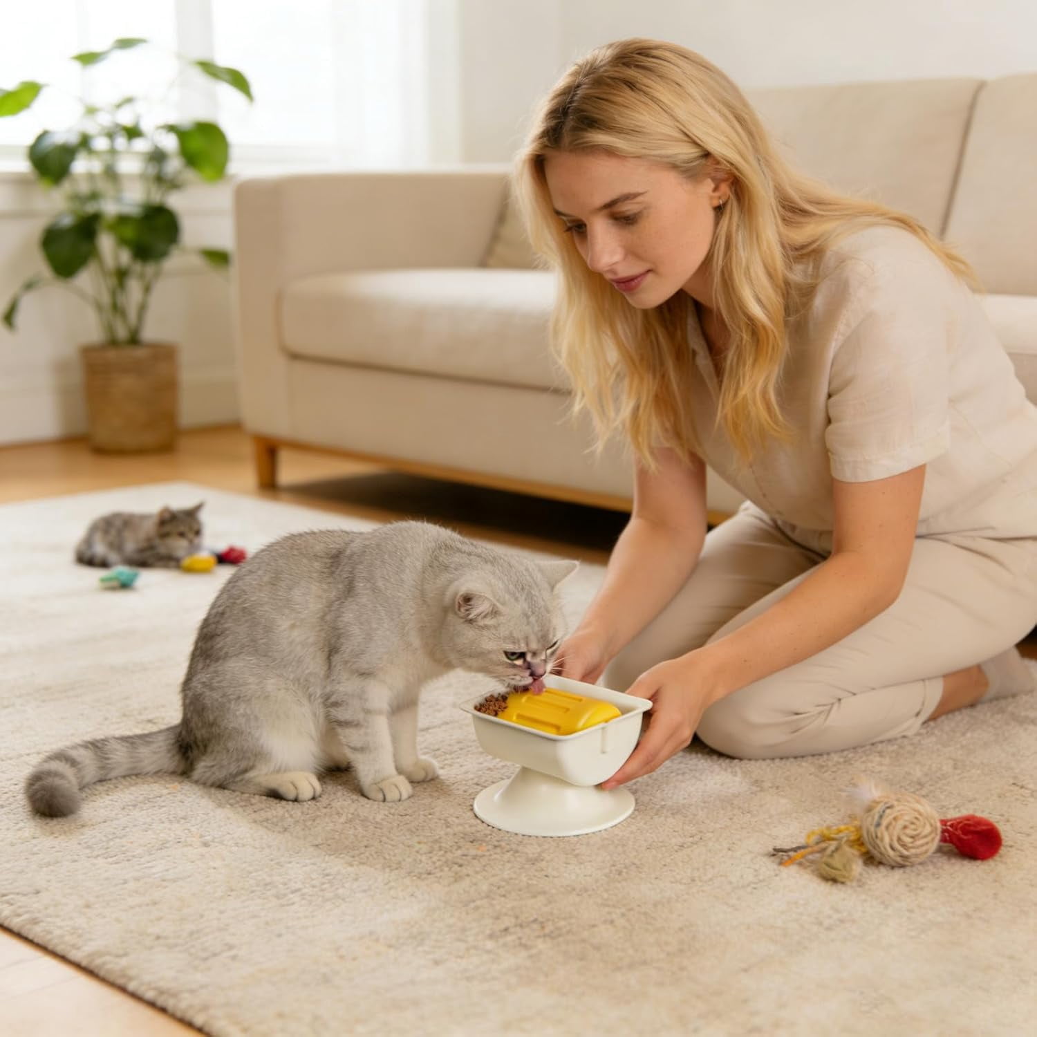 Slow Feeder Dog Bowl, Anti-Slip Rolling Core, Yellow, For All Breed Sizes