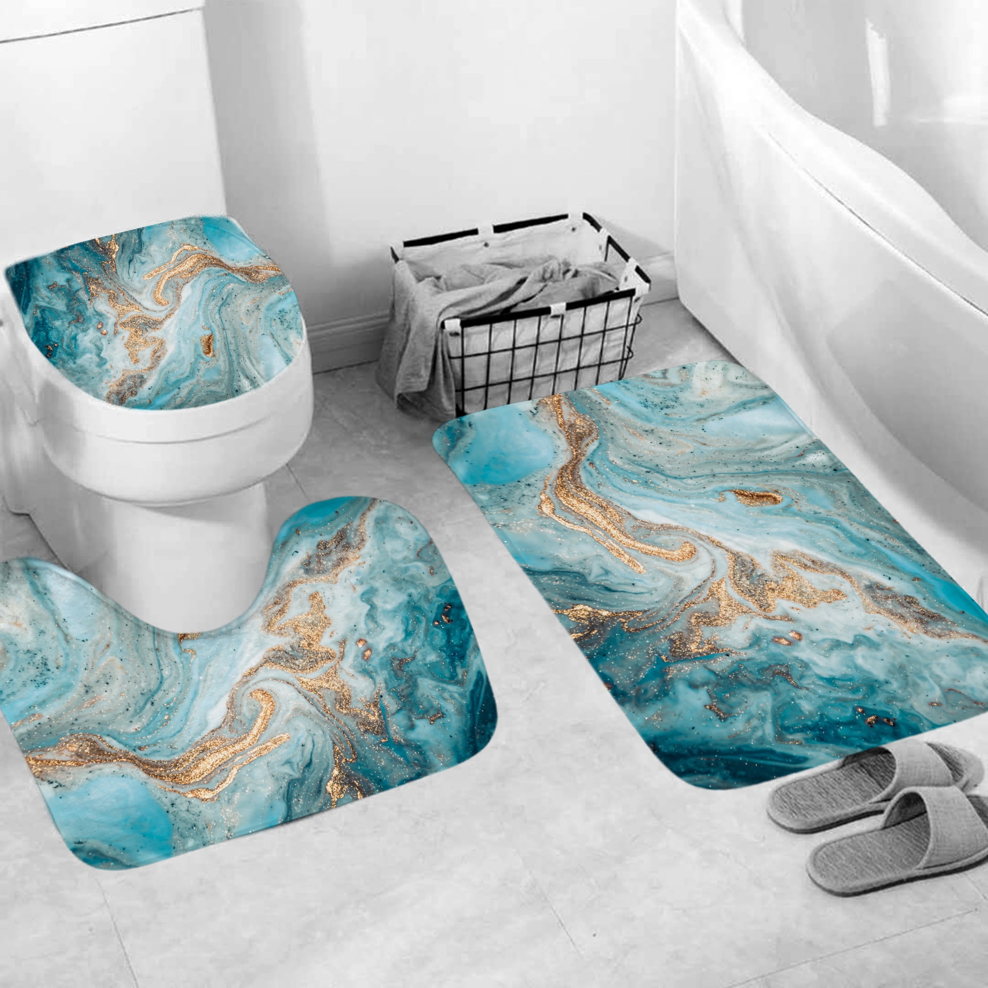 Abstract Marble Stone Green Bathroom Rug Set of 3, 3 Pcs Bath Mats Set ...