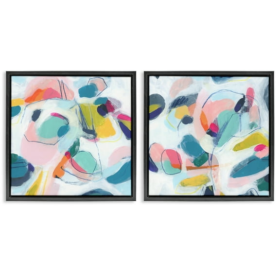 Stupell Industries Eye-catching Abstract Pastels Abstract Painting Black Floater Framed Canvas Art Print Wall Art, 18 x 18, Set of 2