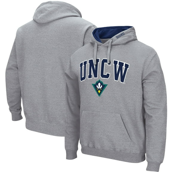 Men's Colosseum Heathered Gray UNC Wilmington Seahawks Arch and Logo Pullover Hoodie