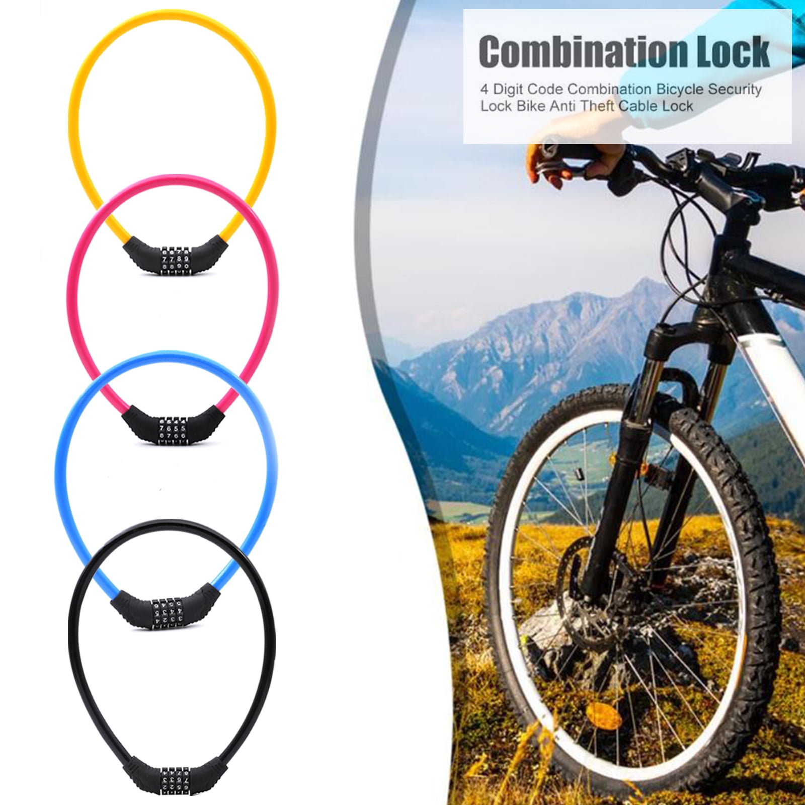 New Bike Cycle Lock Resettable 4 Digit Code  Cable Combination Security