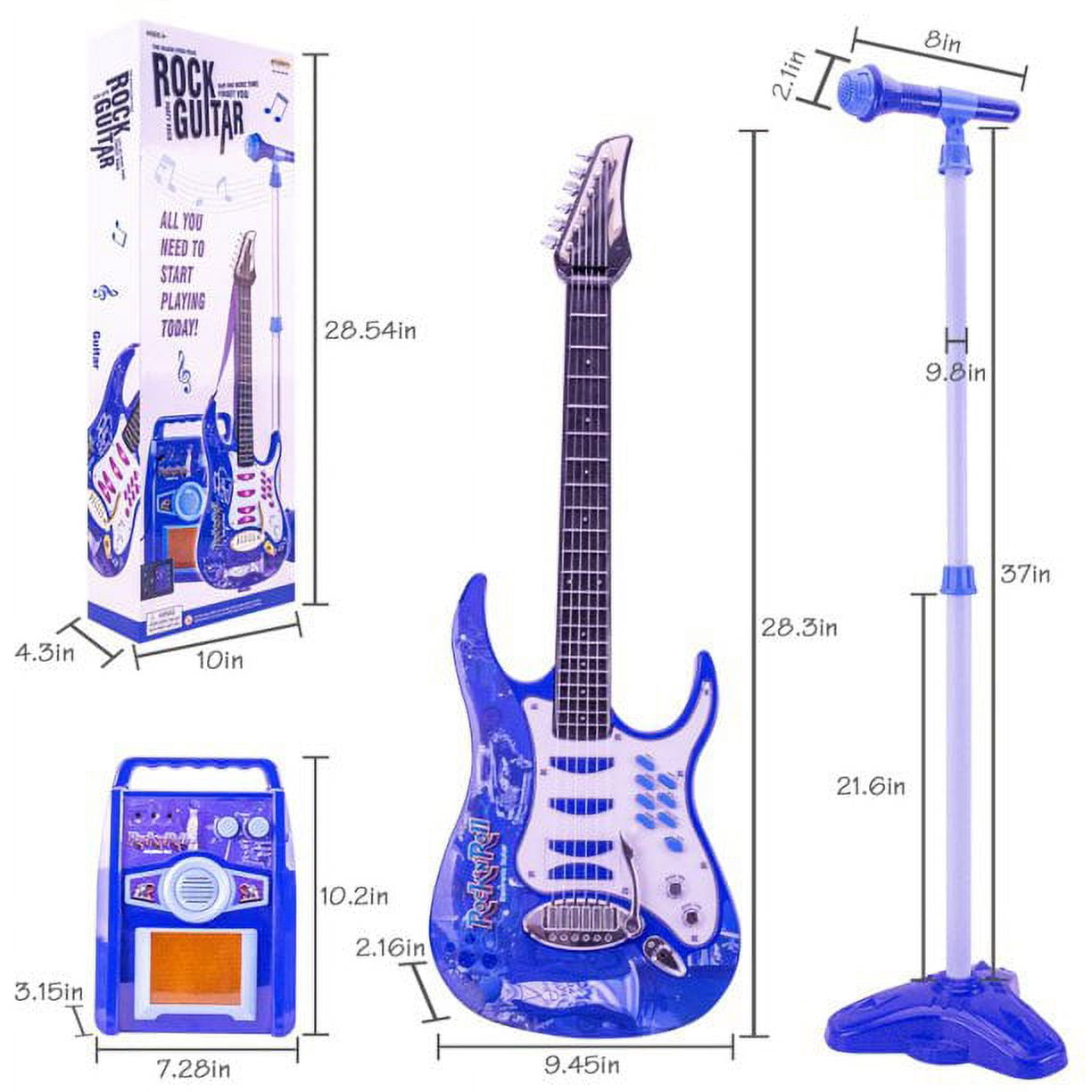 iMeshbean Kids Electric Musical Guitar Toy Play Set w/ 6 Demo Songs, Whammy Bar, Microphone, Amp, AUX - Blue