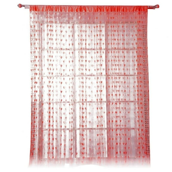 Overfox Hearts Print Voile Curtains String Curtain Tassel Curtain for Bedroom Living Room Valentine's Day Decoration 1 Panel 39.37"*78.74"