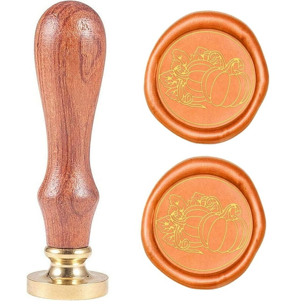 Sello de cera de calabaza, reemplazable, de 25 mm, con cabeza de latón y mango de madera, para adornos, invitaciones de boda, tarjetas, botellas, regalos, decoración navideña.
