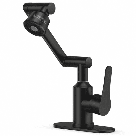 Matte Black Stainless Steel 1 Hole Bathroom Sink Faucet with 1080° Rotation and 4 Water Modes