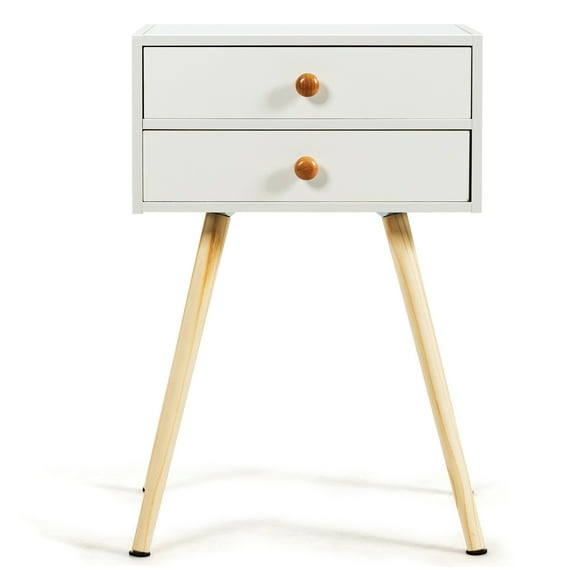 Side End Table Nightstand Bedroom Room Furniture w/Drawers White
