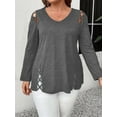 thumbnail image 3 of Womens Summer Cold Shoulder Tops Long Sleeve T Shirts Pullover -Strap Cutout Design Blouses Dark Gray 5XL, 3 of 5