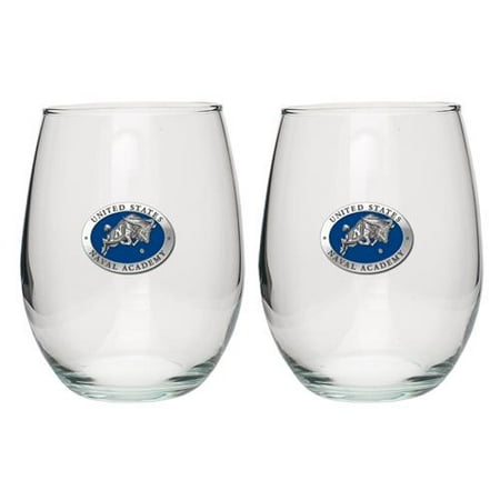 United States Naval Academy Stemless Goblets (Set of 2) | 15oz | Detailed Fine Pewter Medallion | Set of 2