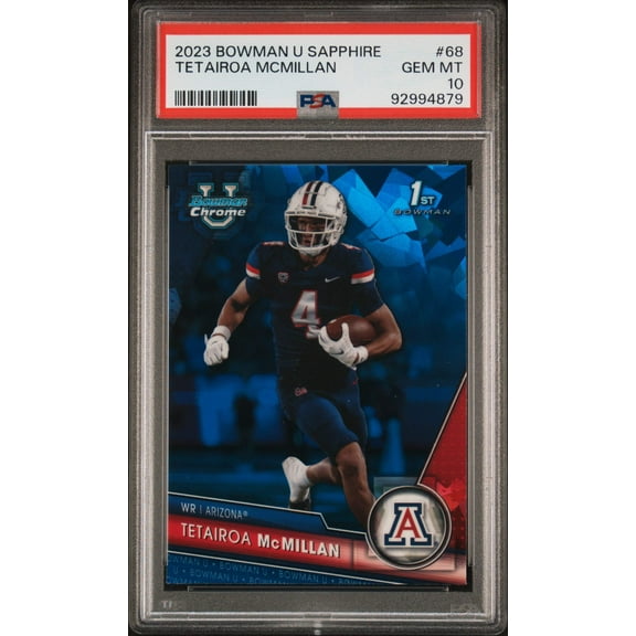 Graded 2023 Topps Bowman U Sapphire Tetairoa McMillan #68 Rookie RC Football Card PSA 10 Gem Mint