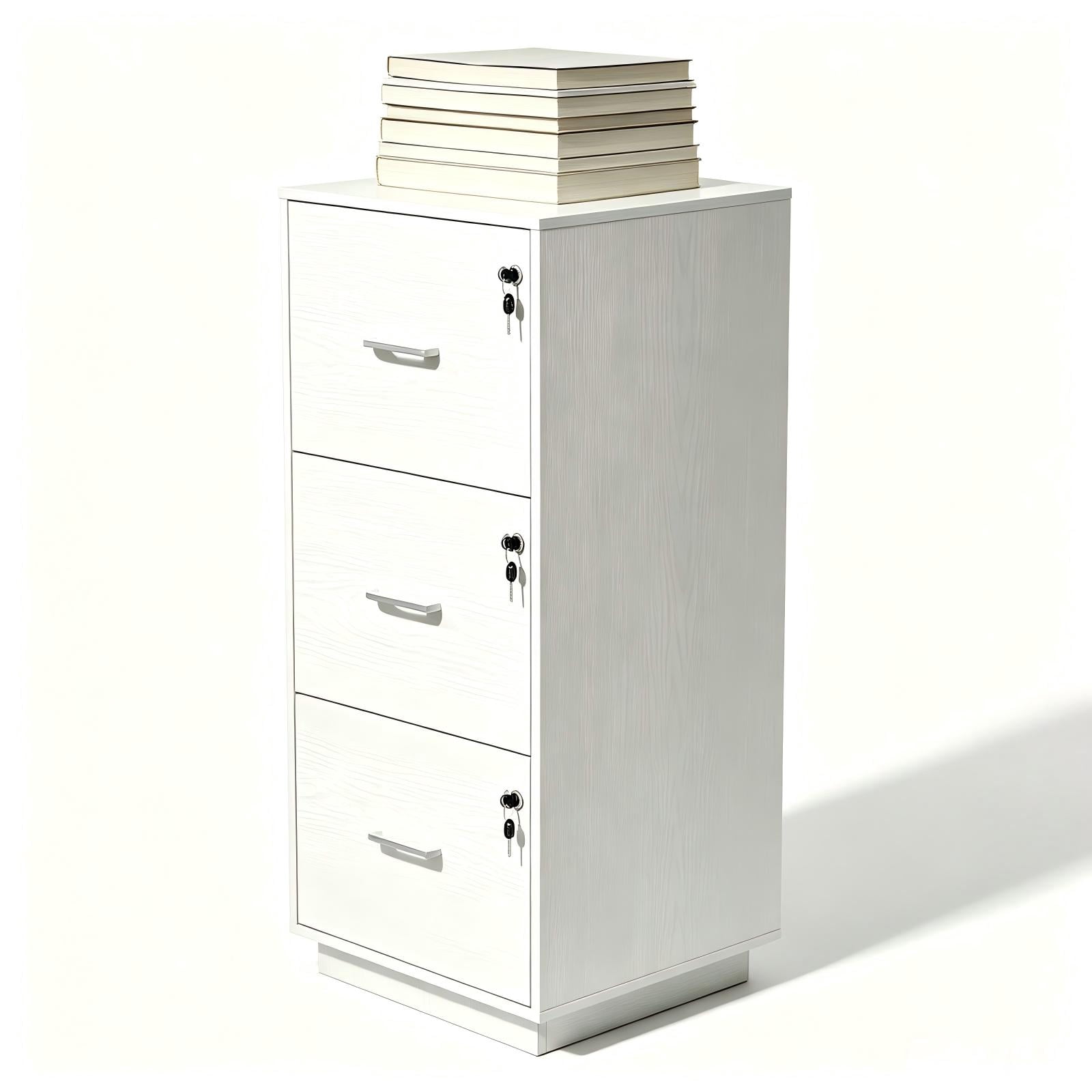 3-Drawer White Filing Cabinet, Embossed Melamine Particle Board, 15.35 x 15.35 x 38.58 in