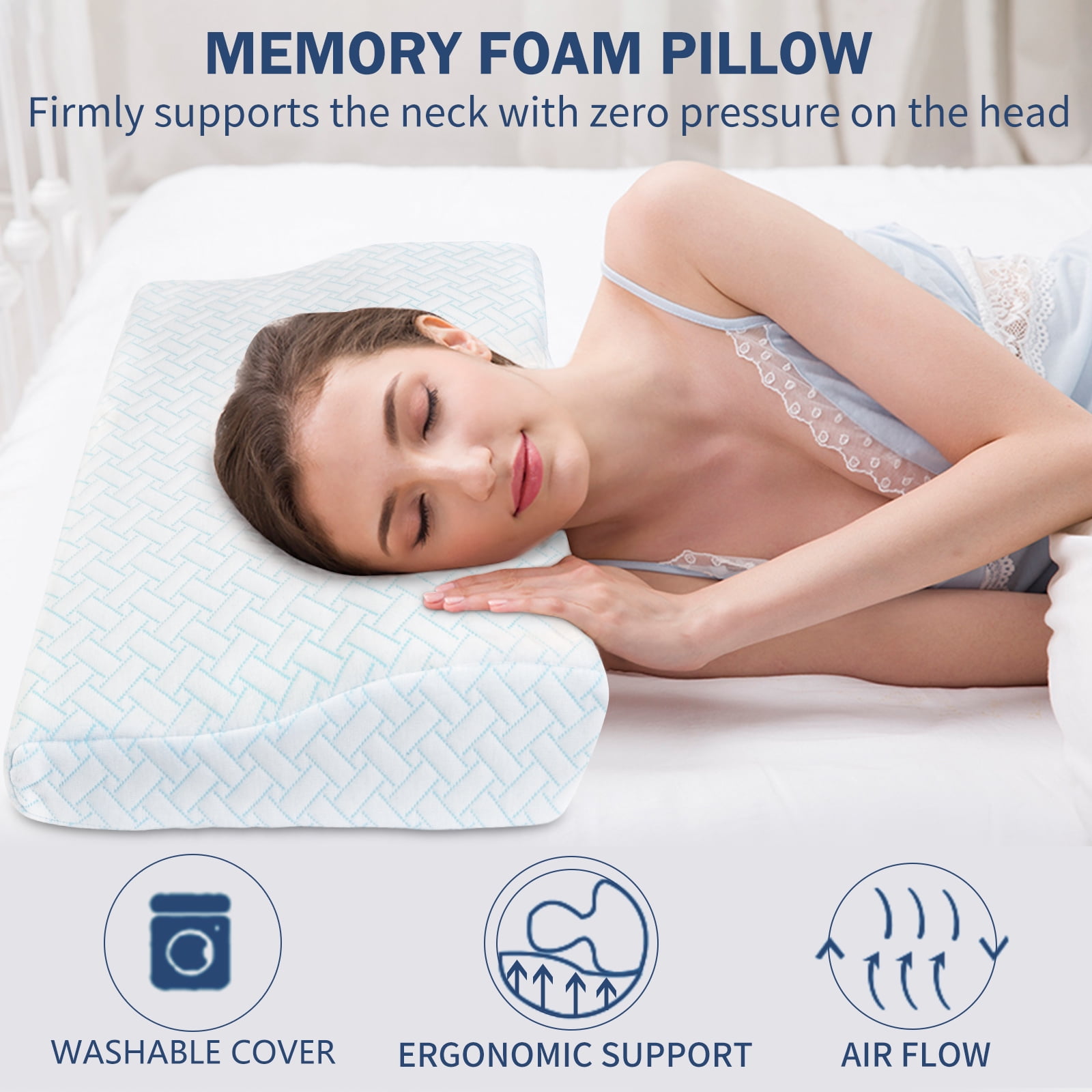 PON Memory Foam Contour Pillow Orthopedic Pillows for Neck Pain Ergonomic for 