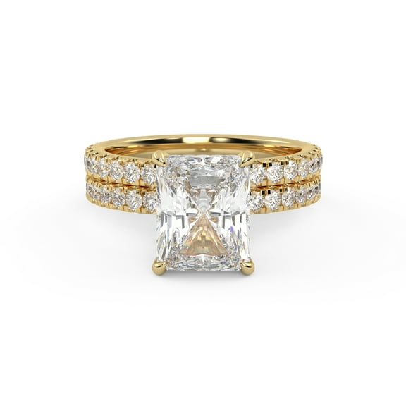 AFFY Bridal Set Rings for Women, 4.16 Carat (ctw) Radiant and Round IGI Certified Lab Grown Diamond Engagement Ring with Matching Wedding Band In 18k Solid Yellow Gold F-G, VS-SI Quality Size-8