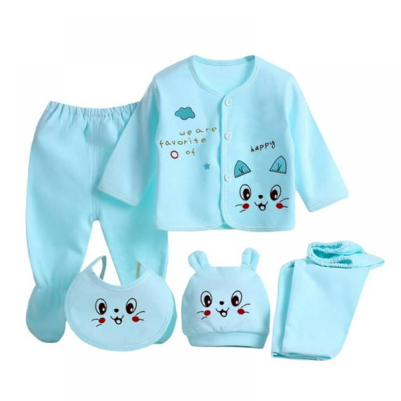 SYNPOS 0-3M Unisex Clothes Infant Newborn Outfit Sets Boys Girls Baby Cotton Clothes Tops Hat Pants Suit One Size Summer Outfits 5pcs