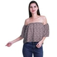 thumbnail image 1 of Moomaya Womens Printed Off The Shoulder Crop Top Flounce Sleeve Summer Clothing Boho Blouse, 1 of 6