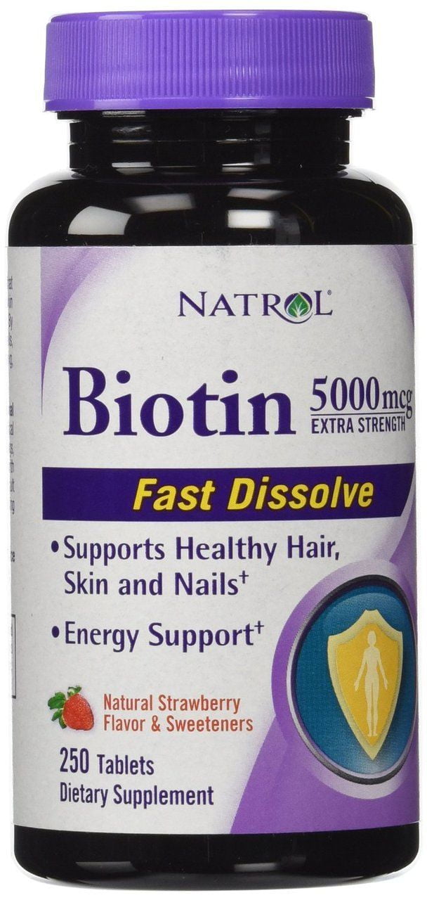 Biotin 5000mcg Strawberry 250 Fast Dissolve Tabs Hair Skin Nails Energy