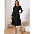 thumbnail image 2 of DARING DIVA Tiered Long Sleeve Round Neck Knit A-Line Midi Dress S Black, 2 of 6